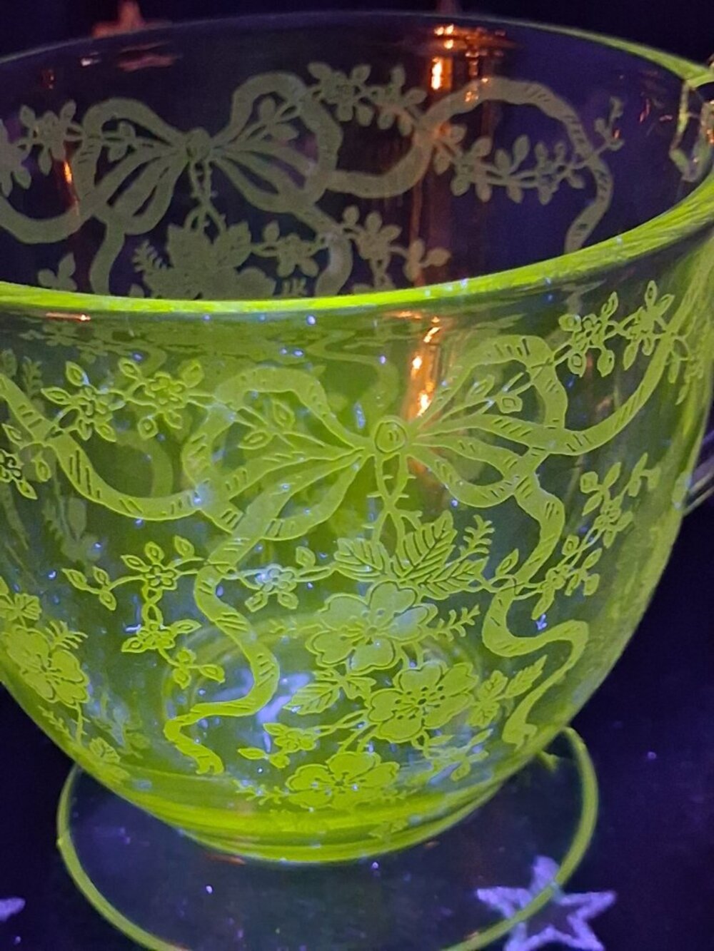 VTG 1940s Fostoria Romance Crystal Creamer Sugar Bowl Set Floral & Ribbon Etched - Picture 12 of 14